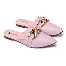Franino Paris Womens & Girls Pointed Toe Mules with Chain Flats| Amazing Style Modern Design Flat Ballerinas | Office Wear, and Casual Wear. Pink