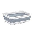 Relaxdays Folding Basket, 7 L, for Camping & Washing, HxWxD: 12 x 37 x 27 cm, Folding Washing Bowl, Plastic, White/Grey