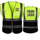 yunzhenbusiness High Visibility Reflective Safety Vest Custom Your Text on Workwear Vest(Yellow/Black L)
