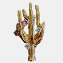 14k Gold Cactus Plant Pin Brooch Diamond Mothers Day Desert Flower Garden Lover