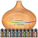 InnoGear Aromatherapy Diffuser & 10 Essential Oils Set, 400ml Diffuser Ultrasonic Diffuser Cool Mist Humidifier with 4 Timers 7 Colors Light Waterless Auto Off for Large Room Office, Yellow Wood Grain
