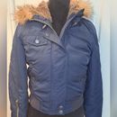 American Eagle Outfitters Jackets & Coats | American Eagle Women's Blue Bomber Jacket With Faux Fur Hood Size S/P | Color: Blue/Brown | Size: S