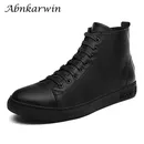 Mens Leather Sneakers Black High Top Men Shoes Casual Autumn Winter Ankle Zapatos De Hombre Casuales