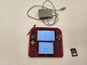 Nintendo 2DS Console Pokemon Clear Red Edition w/ Accessories - 32gb SD Card/pen