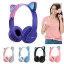 Wireless Bluetooth 5.0 Headset Cat Rabbit Ear LED Headphone w/Mic For Kids Girls
