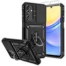 for Samsung Galaxy A15 5G Case,Samsung A15 5G Case,with Screen Protectors and Camera Cover,[Military Grade] 16ft.Drop Tested Cover with Magnetic Kickstand Protective Case for Galaxy A15 5G, Black