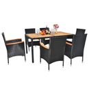 7 Piece Outdoor Patio Dining Set, with Acacia Wood Table Rattan Chairs Cushions