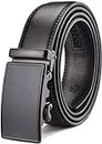Wetoper Comfortable Men's Slide Ratchet Leather Belt Suitable for All Male with Automatic Click Buckle(Up to 39" waist adjustable, Black 14)