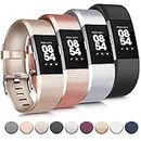 Tobfit 4 Pack Sport Bands Compatible with Fitbit Charge 2 Bands, Wristbands for Women Men Small/Large (Black/Champagne/Rose Gold/Silver, Small)
