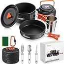 HOMGEN Camping Cooking Set Camping Pots and Pans Set Aluminium Camping Cookware Kit Protable Cooking Mess Kit Lightweight Camping Cooking Equipment for 2-3 People Perfect for Camping Picnic Hiking etc