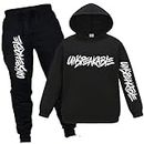 BACKSTRI Boys Hoodies Kids Clothes Set Pullover Tracksuit Jogging Girls Sweatshirts Set 2 Pieces, Black, 7-8 Years