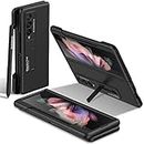 Miimall Case Compatible with Samsung Galaxy Z Fold 3, [S Pen holder] [Kickstand] Ultra-thin Hard PC Shockproof Bumper Full Protective Cover Shell for Samsung Galaxy Z Fold 3-Black