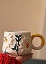 WEAVING HOMES Daisy Bloom Mug 250 ML Handmade Ceramic Mugs Gift to Best Friend Coffee/Tea/Milk/Green Tea/Cold Coffee Mugs/Cup Microwave Safe & Dishwasher Safe (Set of 1)