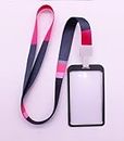 16 mm Printed Satin Lanyard for ID Card (Pack of 10 Fancy Lanyards) (Black & Pink)