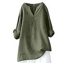 2023 Summer Fall Oversized Linen Blend Shirts for Women Plus Size Roll Up Long Sleeve V Neck Tops Ladies Casual Comfy Lounge Blouses Past Orders Placed by Me Business Casual Boho Chic