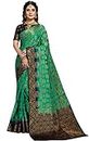 iZibra Women's Pure Kanjivaram Soft Silk Sari with Blouse (L-312), Green Navy, 6.3 Meter