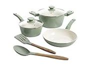 Gibson Home Plaza Café Forged Aluminum Healthy PFA-Free Ceramic Pots and Pans Cookware Set, 7-Piece Set, Mint Green