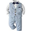 db11 Baby Boy Formal Outfits White Shirt + Plaid Waistcoat + Pants + Bowtie 4Pcs Gentleman Clothing Set for 1st Birthday (Blue, 2-3 T)