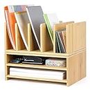 Bamboo Office Desk Accessories Workspace Organizer with Storage Drawers,2 Paper Tray and 5 Upright Slots,File Sorter Folder Holders Desktop Organization,Desk Supplies for Women Office Home School…