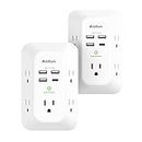 2 Pack USB Wall Charger Surge Protector, Multi Plug Outlet with 5 Outlet Extender and 4 USB Charging Ports (1 USB C Outlet) 3 Sided 1800J Power Bar Outlet Extender, Plug Adapter for Home Travel Office