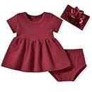 Preemie Newborn Baby Girl Clothes 0-18M Knitted Tunic Top Short Set Summer Outfits Premie Girls Clothing Set Play Wear, Burgundy, Newborn