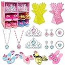 WTOR Girls Toys Princess Dress up Shoes Pretend Role Play Set Jewelry Boutique Plastic Accessory with 4 Shoes Gloves Bracelets Earrings Crowns for Kids Aged 3 4 5 6 7 8 Birthday Party