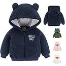 Newborn Infant Baby Boys Girls Cartoon Fleece Hooded Jacket Coat with Ears Warm Outwear Coat Zipper Up (0-3M, Navy Blue)