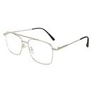 Roshfort Eyewear Men Double-Bridge Square Metal Transparent Frame Prescription Glasses Unisex Silver Black