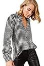 Womens Tops and Blouses, Long Sleeve Button Down Shirts for Women Fashion (Black and White, XX-Large)