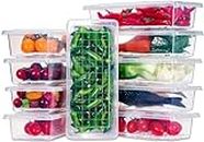 PELIRONE 6 Fridge Storage Boxes Fridge Organizer Food Storage Container with Removable Drain Plate and Lid Fruits, Vegetables Fish Fresh Longer 1500 ML Container Boxes (Pack of 6,Plastic)