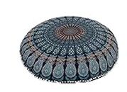 My Dream Carts 32 inch Floor Pillow Cushion (Cover Only) Meditation Seating Ottoman Throw Cushion Cases Mandala Hippie Decorative Round Bohemian Outdoor Pouf White Pom Pom Indian Large