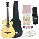 Henrix 38C PRO 38 Inch Cutaway Acoustic Guitar With with Die-cast Tuners, Dual-action Truss Rod, Gig-Bag, Picks, String set, String Winder, Strap & Polishing Cloth - Natural