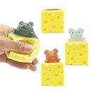 FSFHSJ 3PCS Animal Squishes Toys, Squirrel Pop-up Toys in Cottage Cheese, Cute Mice Squeeze Toys for Kids ,Mouse Pop Up Fidget Toys ，Cheese Squirrel Cup Fidget Toys for Adults Anxiety ADHD