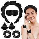MAYCREATE® 7Pcs Facial Headband for Women Skincare Headband & Wrist Band Set for Face Wash, Puffy Spa Headband Hair Band for Makeup, with Scrunchies & Powder Puffs