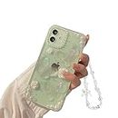 Ownest Handyhülle Kompatibel iPhone 11 Hülle Schmetterling Blume Transparent Design Aesthetic Frauen Mädchen Glitzer Kristall mit Süßes Perlenkette