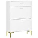 HOMCOM Modern Shoe Cabinet with 2 Flip Doors, Drawer and Adjustable Shelf, 12 Pair Shoe Storage Cabinet for Entryway, Hallway, White
