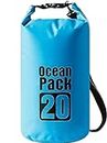 LATERN Waterproof Dry Bag, 20L PVC Dry Sack Backpack 100% Waterproof Bag with Adjustable Double Shoulder Strap for Kayaking Rafting Boating Hiking Camping Travel Fishing Sea Swimming (Blue)