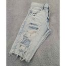Smoke Rise Jean Shorts 32 Destroyed Skater Streetwear Blue Denim Cotton Spandex