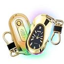 TIKIUKI Keychain Lighter Electric Lighter with Clock USB Rechargeable Lighters Flameless Windproof Plasma Arc Lighter Cute Cool Lighter Gift for Men (Gold)