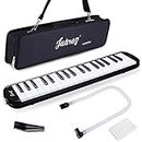 Juarez 37 Key Melodica Musical Instrument Soprano Air Piano Keyboard Pianica with Carrying Bag, 1 Soft Long Tube, 1 Mouthpiece, Wipe Cloth, Black