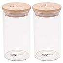 The Better Home Pack of 2 Kitchen Accessories Item with Bamboo Lid I Transparent Airtight Borosilicate Kitchen Containers Set | Glass Jars for Cookies Snacks Tea Coffee Sugar | 300 ml Each