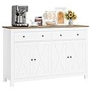 FOTOSOK Sideboard Buffet Cabinet with Storage, 55" Large Kitchen Storage Cabinet with 2 Drawers and 4 Doors, Wood Coffee Bar Cabinet Buffet Table Console Cabinet for Kitchen Dining Room, White