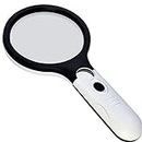 Zurato Hand-Held Magnifier Glass for Reading Magnifying Glass Lens Jewelry Loupe, 3 LED Light 3X & 45x Magnifying Glass for Ideal for Reading, Crafts, Hobby