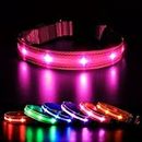 MASBRILL LED Dog Collar Light for the Dark, Light Up Dog Collar Rechargeable & Waterproof with 3 Flashing Modes, Super Bright Flashing Adjustable Collar for Small Medium Large Dogs, Pink XS