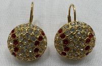 18KGP Baseball Leverback Earrings. Made with Swarovski Crystals. Rare Find
