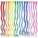 16 PCS Colored Clip in Hair Extensions, Colorful Party Highlights Hair Synthetic Hairpieces Rainbow Hair Accessories for Women Girls, 8 Colors (Curly)