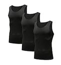 HIBETY Men's 3 Packs Sleeveless Compression Tank Top,Baselayer Cool Dry Compression Shirts Muscle Gym Tank Tops(3Black-02-2XL)