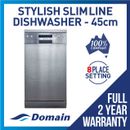 Domain 45cm Slimline 8 Place S/S Electronic Freestanding Dishwasher - 450mm