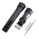 LineOn 16mm Black Silicone Strap for Casio G-Shock Watch byLineOn® GA110, BA110, GD-100GB-1DR (Shining Black Strap) with Tool and Pins