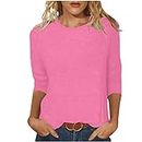 oelaio 3/4 Sleeve Tops for Women 2024 Clearance Deals,Women's Half Sleeve T Shirts Fashion Round Neck Oversized Loose Tops,Pink,Medium